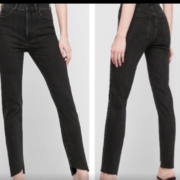 Express Denim - Express Black Slim Ankle Super High Rise Raw Hem Jeans